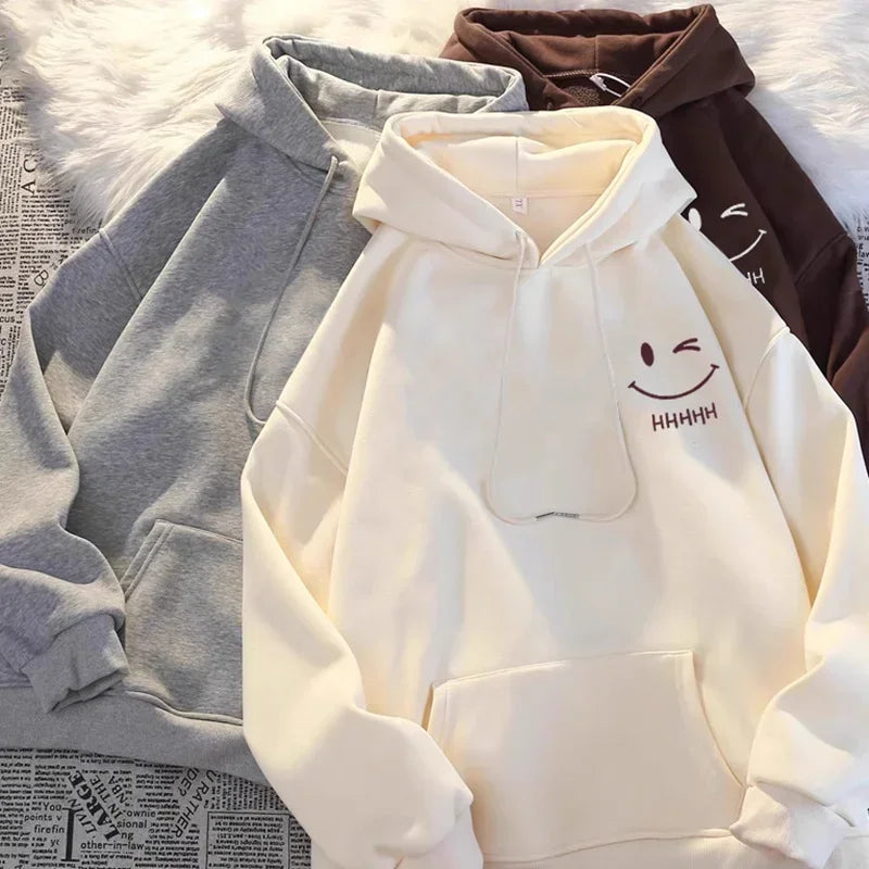 Men's Smiling Face Funny Fashion Couple Hooded Sweater American Heavyweight Loose Thickened Cashmere Boys' Hoodie Pullover Top - Matrix Studios