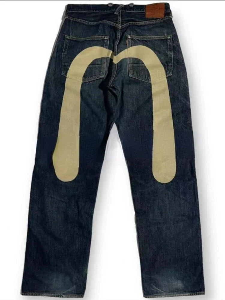 Jeans Women Gothic Y2K Retro Streetwear Black Cargo Punk Vintage Kpop Print Wide Leg Denim Panrts Female Autumn Trousers Pants - Matrix-studios.com