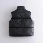 Autumn Winter PU Leather Coat Women Black Stand Collar Vests Women Fashion Zipper Elegant Short Vests Female Ladies - Matrix Studios