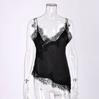 Linad Sexy Black Backless Lace Camisole Women Street Chic Spaghetti Strap Tops Female Casual Patchwork Silk Vest Female 2025 - Matrix-studios.com