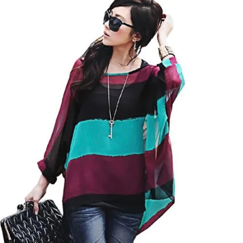 Summer Blouse Shirt 2021 New Fashion Women Casual Chiffon Blouses Tops Plus Size 4XL 5XL 6XL Batwing Sleeve Women's Shirts - Matrix-studios.com