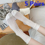 5 Pairs/Lot Women Hollow Mesh Tube Socks Ear Fungus Edge Socks Ins Trendy Spring Summer Loose Mouth Thin Style Girls Pile Socks - Matrix Studios