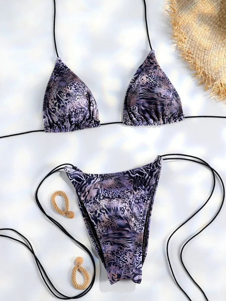 Sexy Triangle Mini Bikini Sets Micro Thongs Swimsuit Women Bathing Suit Biquini Bandage Beachwear Print Swimwear Thong Bikini - Matrix-studios.com