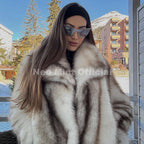 Neo Mint 2025 Winter Exclusive Striped Faux Fur Jacket Women Overcoat Brand Blogger Fashion Fluffy Fox Fur Collar Coat Outerwear - Matrix Studios