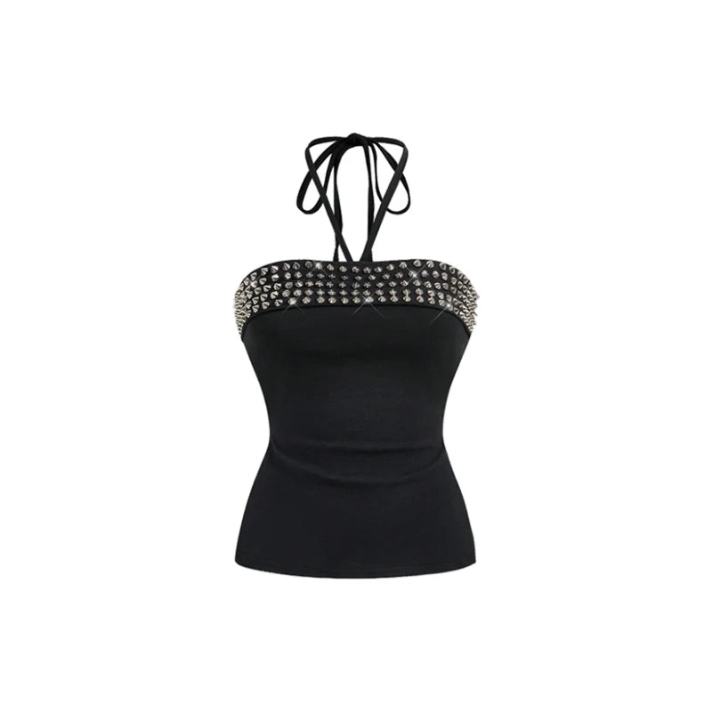 Millennial Style Y2K Skull Lace Bow Striped Halter Top Punk Goth Harajuku Style Top Summer Spice Girls Aesthetic Slim Streetwear - Matrix-studios.com