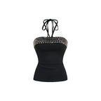 Millennial Style Y2K Skull Lace Bow Striped Halter Top Punk Goth Harajuku Style Top Summer Spice Girls Aesthetic Slim Streetwear - Matrix-studios.com