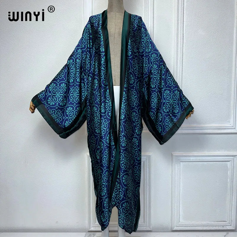 WINYI Summer Bohemian Kimono Beach Cover-Up Swim Suit Elegant African Women Boho Cardigan Sexy Holiday Long Sleeve Beach Dress - Matrix Studios