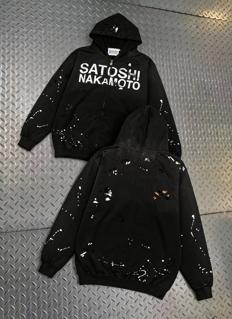 Street Casual SATOSHI Hoodies Pullover Embossed Pattern Embroidery Turtle Shell Design Washed Hooded Men Women Loose Sweatshirts - Matrix-studios.com