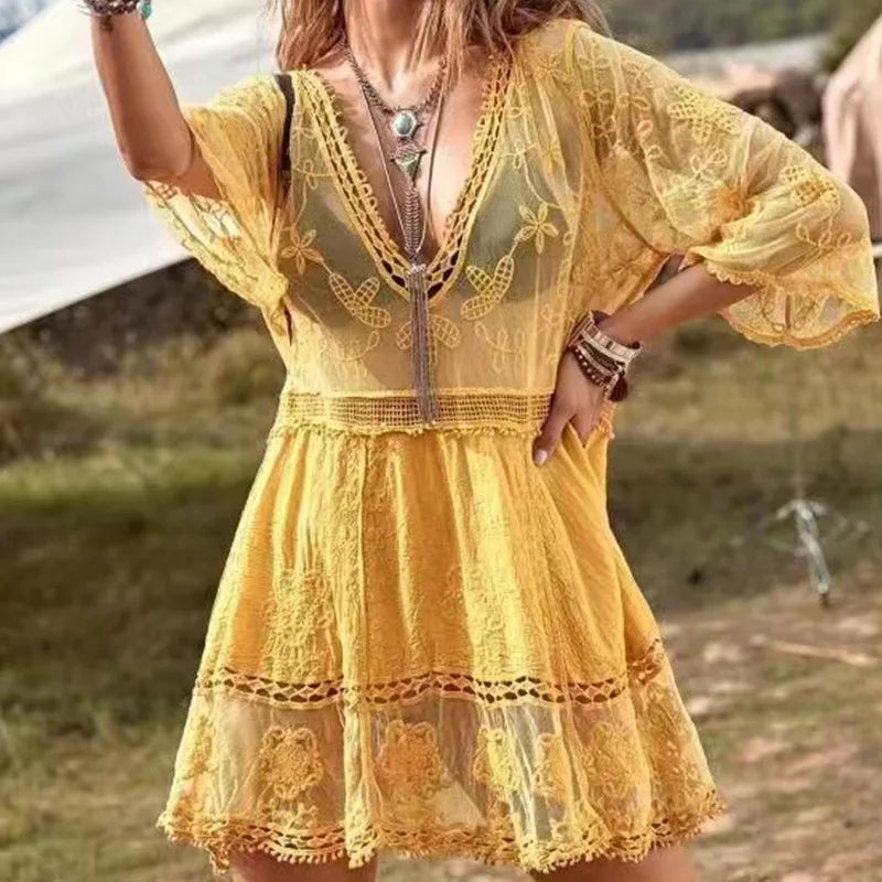 2025 Lace Beach Pareo Wear Swim Suit Cover Up Playa Tunics for Tunic Swimwear Women - Matrix Studios