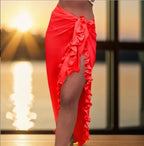 5 Colors Ruffle Sarong for Women 2024 Summer Solid Bikini Long Skirt Beach Dress Swimming Sun Protection Swim Cover Ups Monokini - Matrix Studios