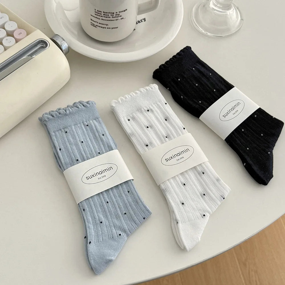 Summer Thin Polka Dot Women Socks Retro Harajuku Cotton Crew Socks Women Girl Fashion Soft Comfortable Japanese Kawaii Cute Sox - Matrix Studios