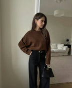 Hirsionsan Basic O Neck Basic Sleeve Sweater Women 2025 Oversized Short Knitted Pullovers Female Casual Thick Warm Soft Tops - Matrix Studios