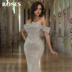 ROSES Pearl Gorgeous Prom Dress Sweetheart Off the Shoulder Hollow Prom Gown with Fishbone Shiny Sequins Formal Gown Customized - Matrix-studios.com