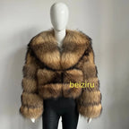 BEIZIRU Women's Real Raccoon Fur Coat Winter Long Sleeve Hooded Jacket with Turndown Collar Natural Luxury Thick Top - Matrix Studios