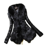 Winter New Slim Imitation Fox Fur Collar Fur Pu Leather Long Sleeve Medium And Long Fashion Street Splicing Thin Coat - Matrix Studios
