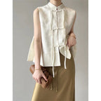 Chinese New Plate Button Vest Jacket 2025 Spring New Jacquard Stand Collar Sleeveless Waistcoat Retro Women Cheongsam Tops - Matrix Studios