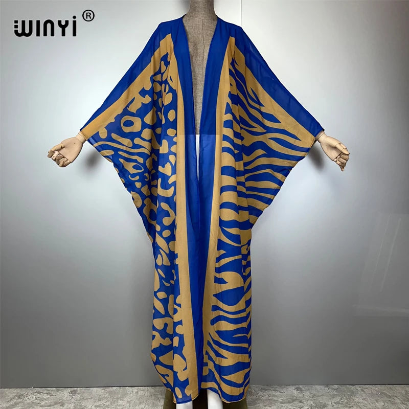 WINYI Africa Bohemia Print Kimonos Loose Dresses for Woman Cardigans Beach Outfits Kaftan Beach Cover Up Evening Dress Maxi Coat - Matrix Studios