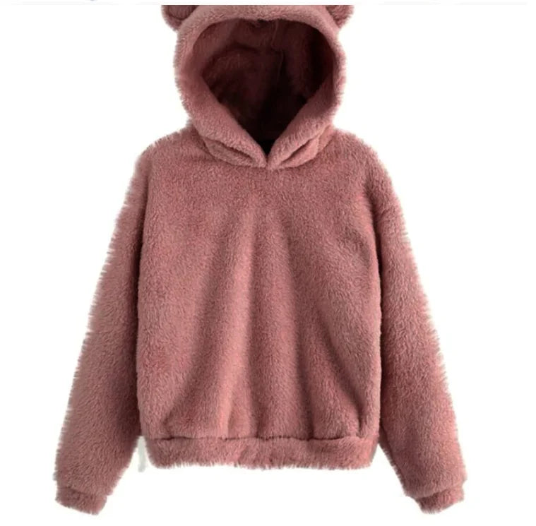 Autumn Winter Women's Hoodies Winter Women Long Sleeve Rabbit Ear Hood Sweatshirt Cute Plush Warm Casual Hoodie Tops - Matrix Studios
