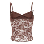 Women's Summer Lace Cami Tops Sleeveless Ruched Front Solid Color Camisole Slim Fit Tank Tops - Matrix-studios.com
