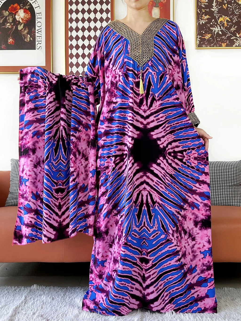 2026 Long Sleeve Embroidered V-Neck Cotton Women Loose Abaya Boho Maxi Dress Casual Fashion Dress African Vestidos - Matrix-studios.com