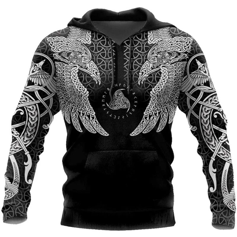 Mens Hoodies Vikings eagle Tattoo Fashion Animal pattern 3D Printed Style Casual Harajuku Hip Hop Pullover Oversized Sudaderas - Matrix Studios