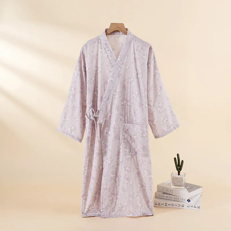 Japanese-style Kimono Pajamas Summer New 100% Cotton Gauze Pajamas Nightgown Ladies SPA Yukata Homewear Long Pajamas Women - Matrix-studios.com