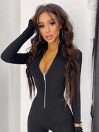 Fitness Outfit Female Casual Sporty Workout Zipper Jumpsuit Women Rompers Long Sleeve Skinny Activity Wear Overalls Tops - Matrix Studios