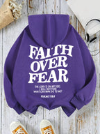 Casual Women's Hoodies Faith Over Fear Letter Printing Sweatshirts Fleece Warm Comfortable Pocket Pullovers Autumn Streetwear - Matrix Studios