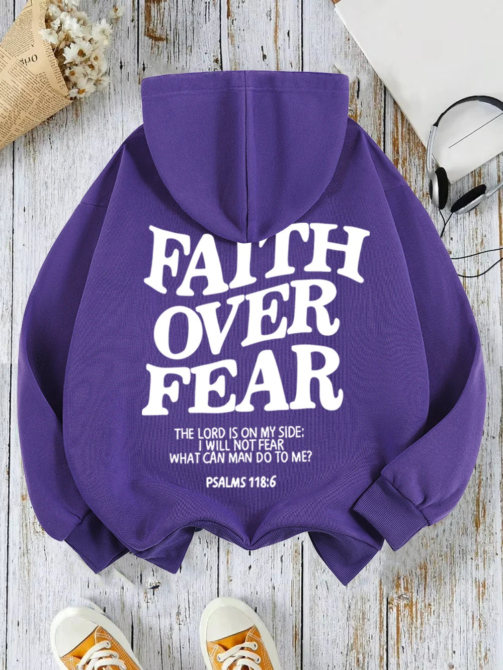 Casual Women's Hoodies Faith Over Fear Letter Printing Sweatshirts Fleece Warm Comfortable Pocket Pullovers Autumn Streetwear - Matrix Studios