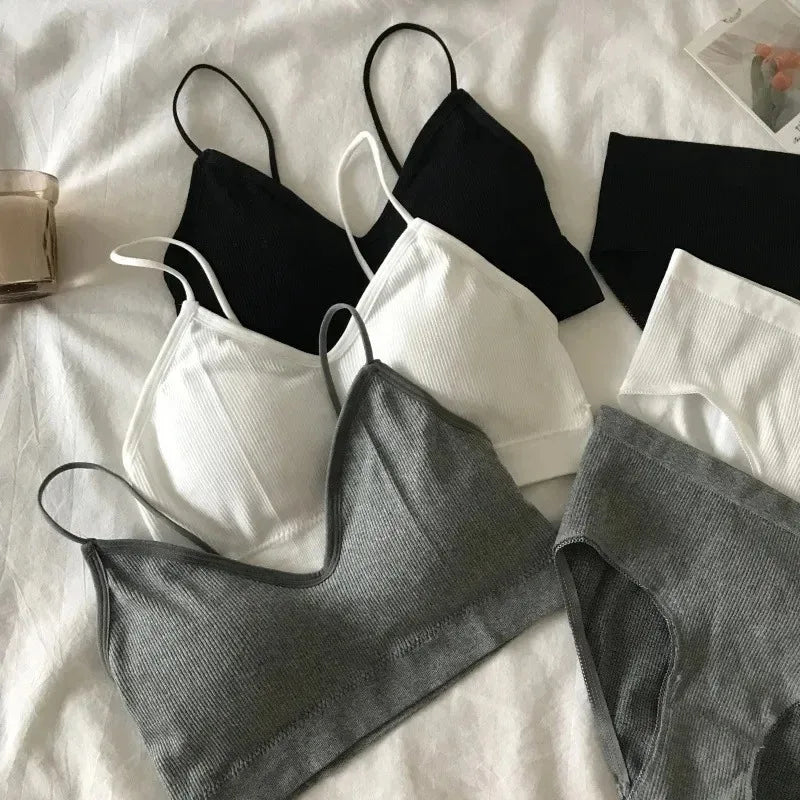 Women's Sports Bra Set Underwear Bra Korean Style Push Up No Steel Ring Bra Sexy Tube Top High Elastic Panty Set - Matrix-studios.com