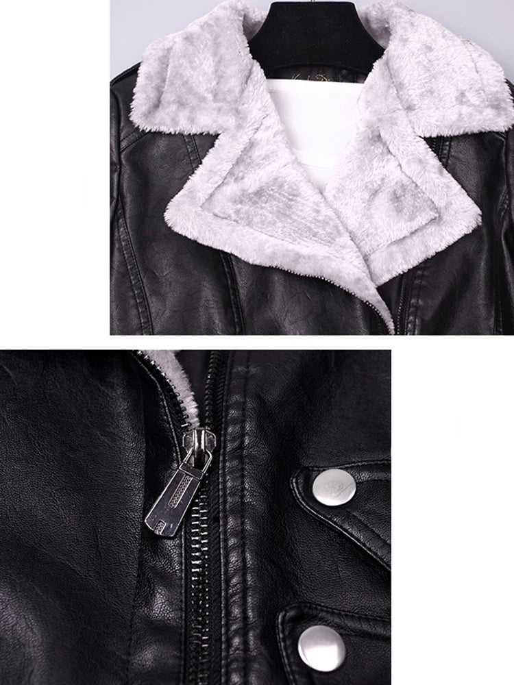 Women Casual Faux PU Leather Jacket Faux Fur Moto Bike Jackets Coat Fashion Streetwear Autumn Winter Basic Female Outerwear 2026 - Matrix Studios