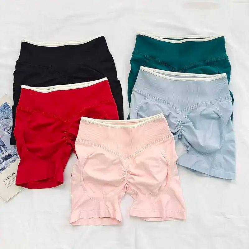 Sexy Seamless Color Blocked Yoga Shorts, Tight Fitting Peach Hip Lifting Sports, Women's Outdoor Running And Fitness Pants - Matrix Studios
