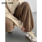 CHIC VEN Women's Pant Loose Casual New High Waist Fleece Pant Thick Plush Warm Female Sports Trousers Autumn Winter 2023 - Matrix-studios.com