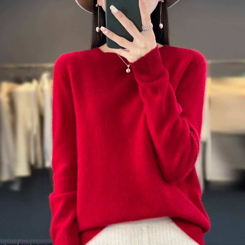 New Cashmere Sweater for Women in Autumn and Winter 100% Merino Wool Fashion O-neck Warm Pullover Top - Matrix Studios
