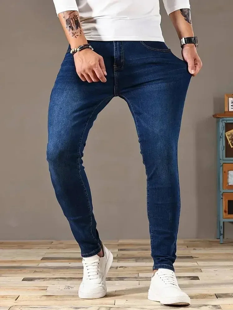 Men Jeans Stretch Skinny Denim Pants Solid Color Black Blue Spring Luxury Street Harajuku Hip-Hop Style Slim Fit Trousers Brand - Matrix Studios