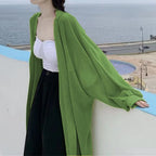 Beach Vacation Summer Women Long Cover-Ups Korean Fashion Casual New Loose Sunscreen Shawl Oversized Solid Chiffon Cardigan Tops - Matrix Studios