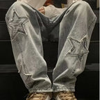 Star Embroidered Straight Casual Men's Jeans Y2K Gothic Unisex New Wide-leg Loose, Comfortable Fashionable Youth Street Jeans - Matrix Studios