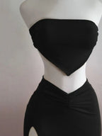 Strapless Backless Crop Top High Waist Skirt 2 Piece Set Women Summer Sexy Slim Fit Split Midi Dress Tube Suits Party Club Sets - Matrix-studios.com