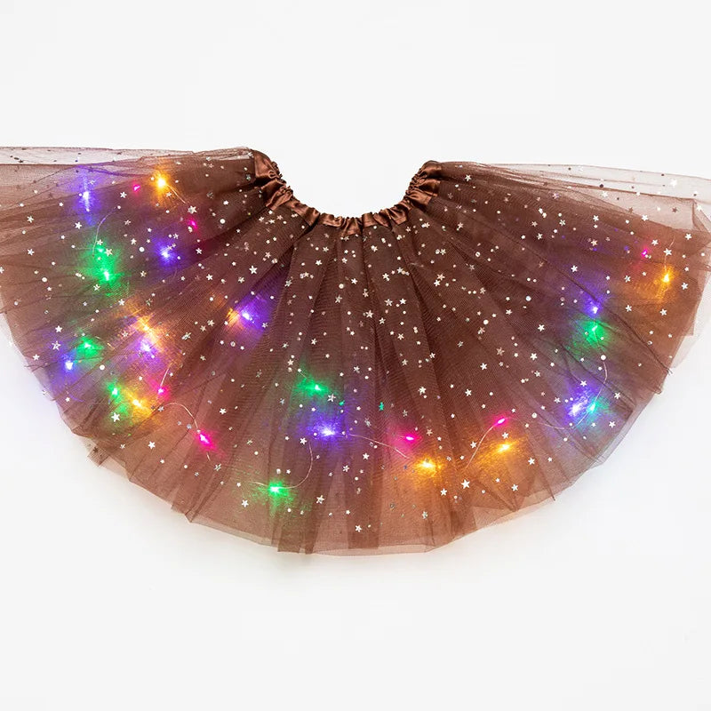 LED Glowing Light Women Tulle Star Skirt Short Tutu Mini Skirt Adult Fancy Ballet Dancewear Party Costume Ball Gown Mini Skirt - Matrix-studios.com