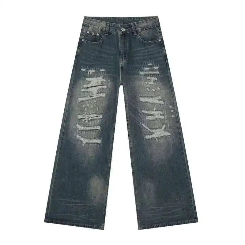 IEFB High Street Men's Denim Pants Hole Worn-out Streetwear Trousers Straight Wide Leg Casual Male Jeans New Autumn 2024 9C8513 - Matrix Studios