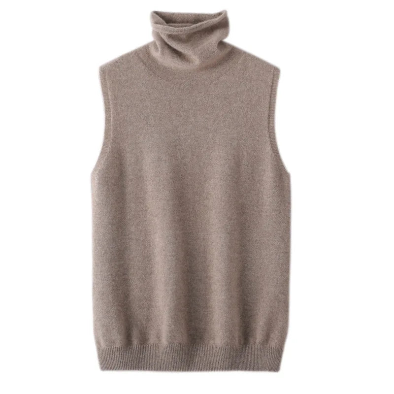 Women 100% Merino Wool Sleeveless Pullovers Turtleneck Sweater Waistcoat Wool Knitwear Spring Autumn Winter Fashion Vest Tops - Matrix Studios