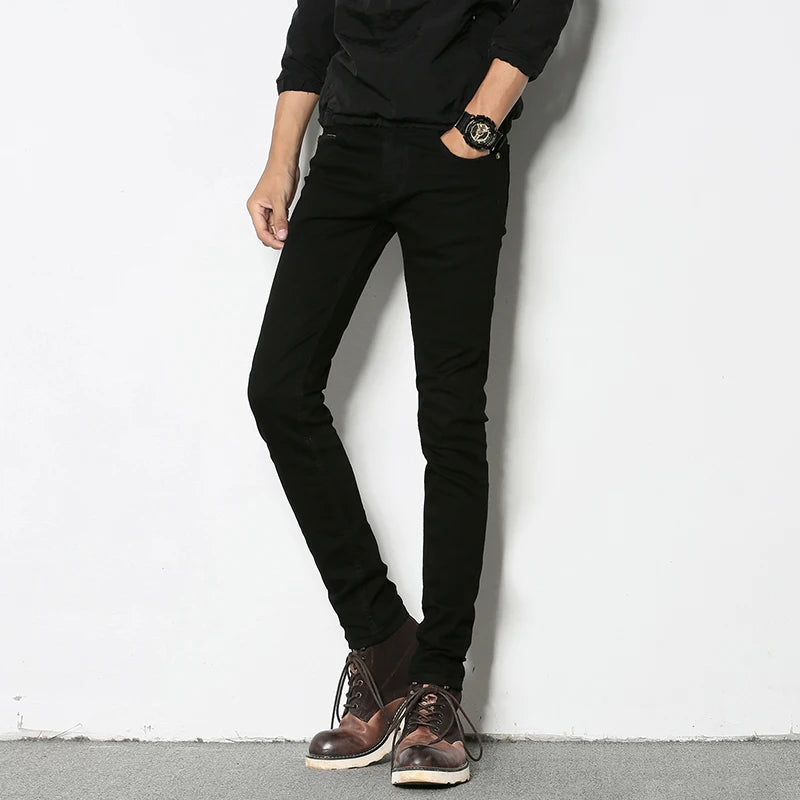 Fashion Mens Slim Fit Denim Pencil Pants High Quality Black White Skinny Stretch Jeans Mens High Street Jeans Four Season - Matrix Studios