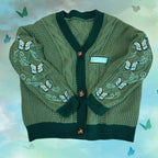 Butterfly Knitted Cardigan Women Dark Green Cardigans with Embroidery Winter Letter Patch Oversized Sweaters Tops Folklore Girl - Matrix Studios