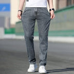2025 Summer New Men's Loose Gray Jeans Fashion Casual Stretch Straight-leg Denim Pants Male Light Blue Men's Trousers - Matrix Studios