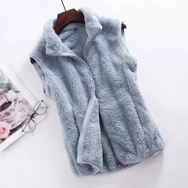 2026 Autumn Winter Polar Fleece Vest Women Coat High Collar Zipper Sleeveless Jacket Warm Coral Velvet Vest Female Waistcoat 4XL - Matrix Studios