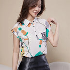 Women Spring Summer Style Chiffon Blouses Shirt Lady Casual Short Sleeve Turn-down Collar Printed Casual Loose Tops DF3548 - Matrix-studios.com
