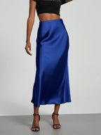 21 Colors New 2026 Women's Elegant High Waist Satin Long Skirts Female Summer Solid Color Faldas - Matrix-studios.com
