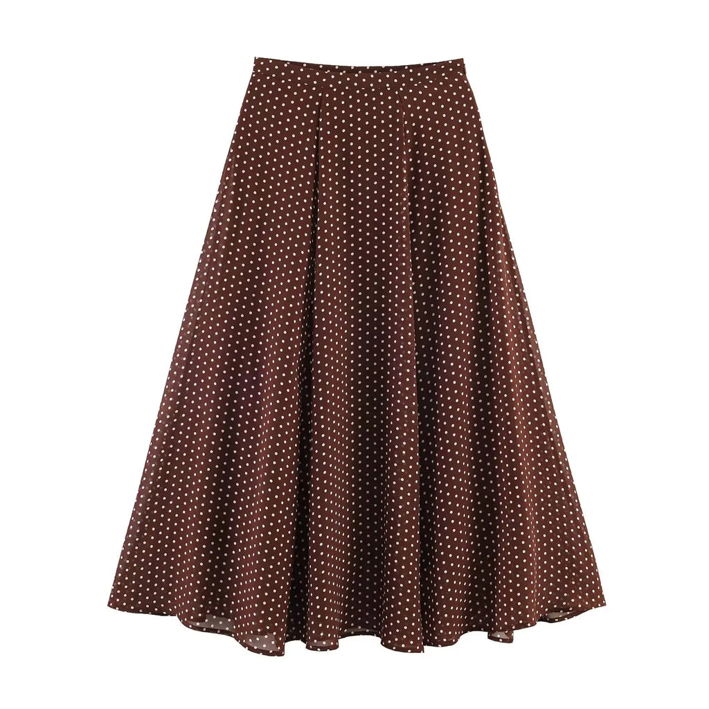 ETJ Women's Polka Dot Blouse Skirt Set 2026 Spring High Neck Batwing Sleeve Sheer Front Tie Bow Midi A-Line Dress Set - Matrix-studios.com