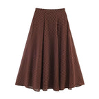 ETJ Women's Polka Dot Blouse Skirt Set 2026 Spring High Neck Batwing Sleeve Sheer Front Tie Bow Midi A-Line Dress Set - Matrix-studios.com