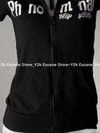 Y2K Subculture Skull Print Zip Cardigan Short Sleeve Women Japan Slim Fit Striped Hoodie Casual Tops Fashion Streetwear Clothes - Matrix Studios